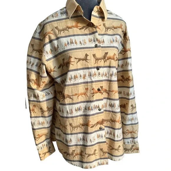 Wrangler Western Wear Cotton Long Sleeve Shirt‎ L Wolf Fox Cowgirl Horsegirl - Picture 6 of 16